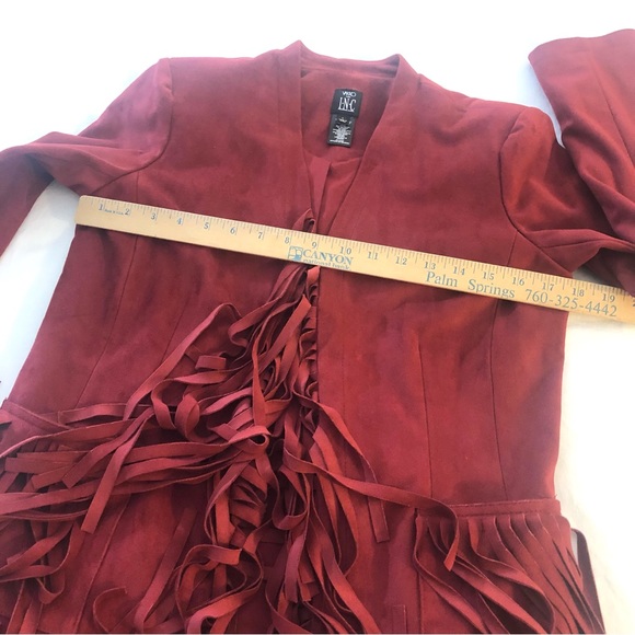 NWT INC Stunning FULL length sleeve Vegan Suede Ruby Red Fringe jacket - Picture 9 of 10